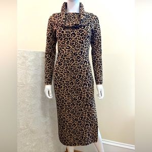Worth Womens Small Mobwife Leopard Stretch Knit Contoured Wiggle Pencil Dress